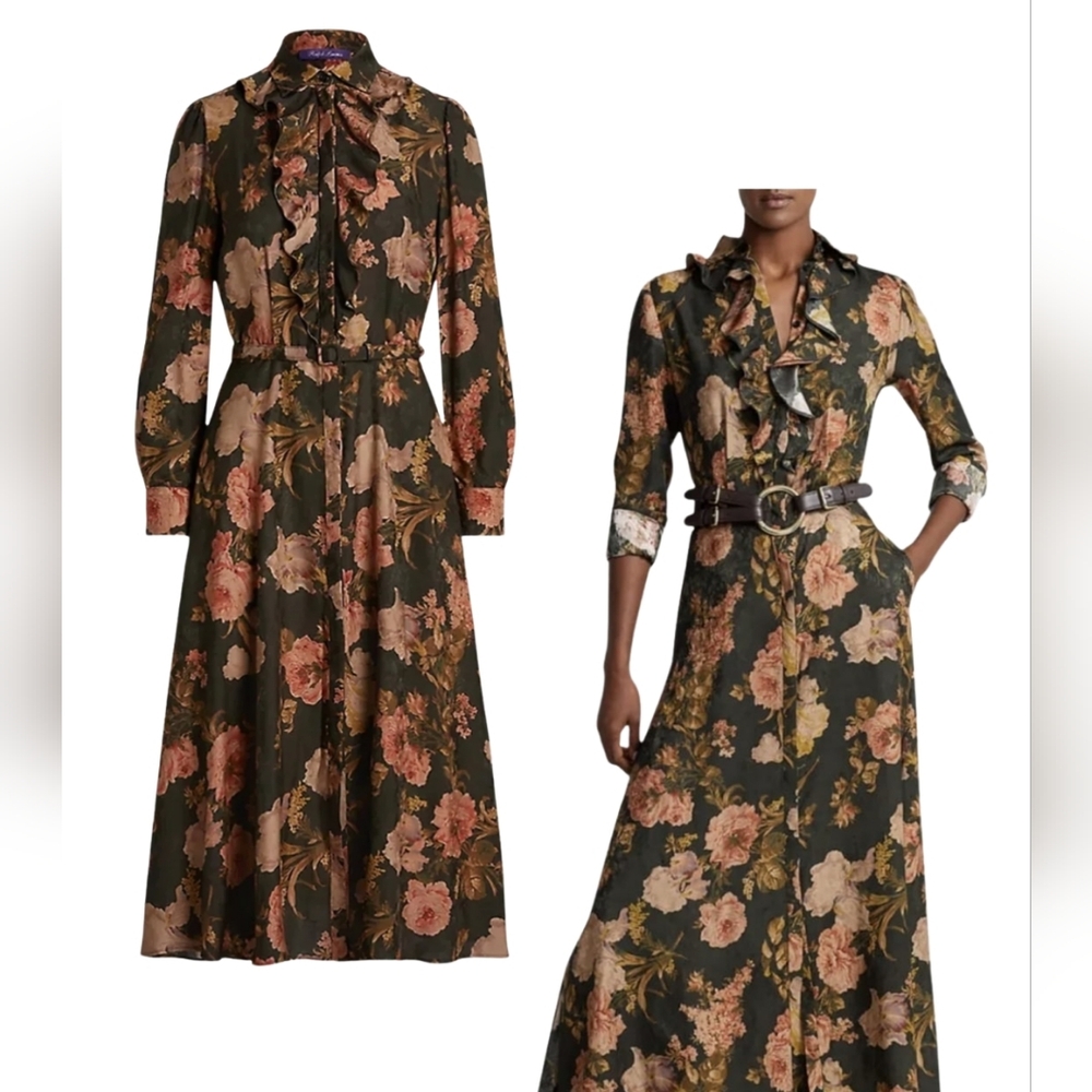 Ralph Lauren Blayke Floral-print Jacquard Silk Blend Dress, NWT - Picture 3 of 15